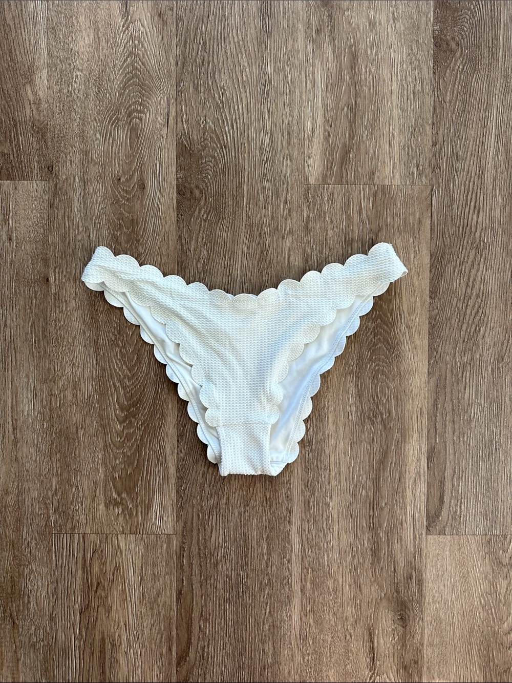 Aerie Waffle Scalloped Bikini Bottom White Small Cheeky High Cut